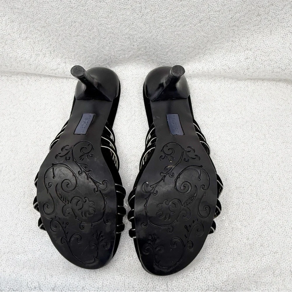 Kenneth Cole Reaction Black Velvet Metallic Trim Slip-On Heeled Sandals Size 8 - Picture 4 of 11